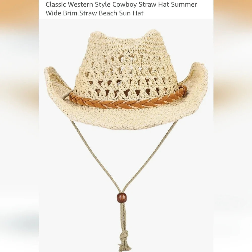 Straw Cowboy Hat with Braided Band - Picture 1 of 1